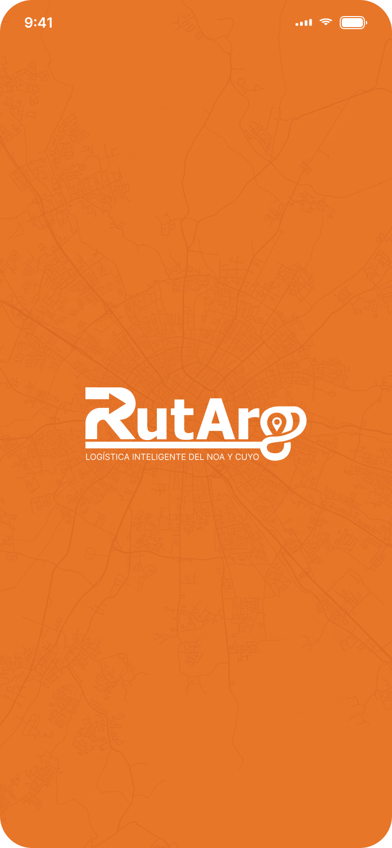 Pantalla de inicio de RutArg para conductores — logo de bienvenida
